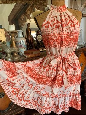 70’s-inspired Boho Hippie Gypsy Geometric Print Halter Mini Dress